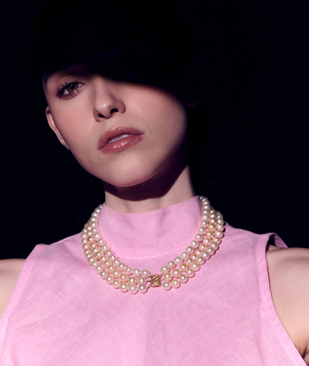 Collar de Perlas Crema Rosa